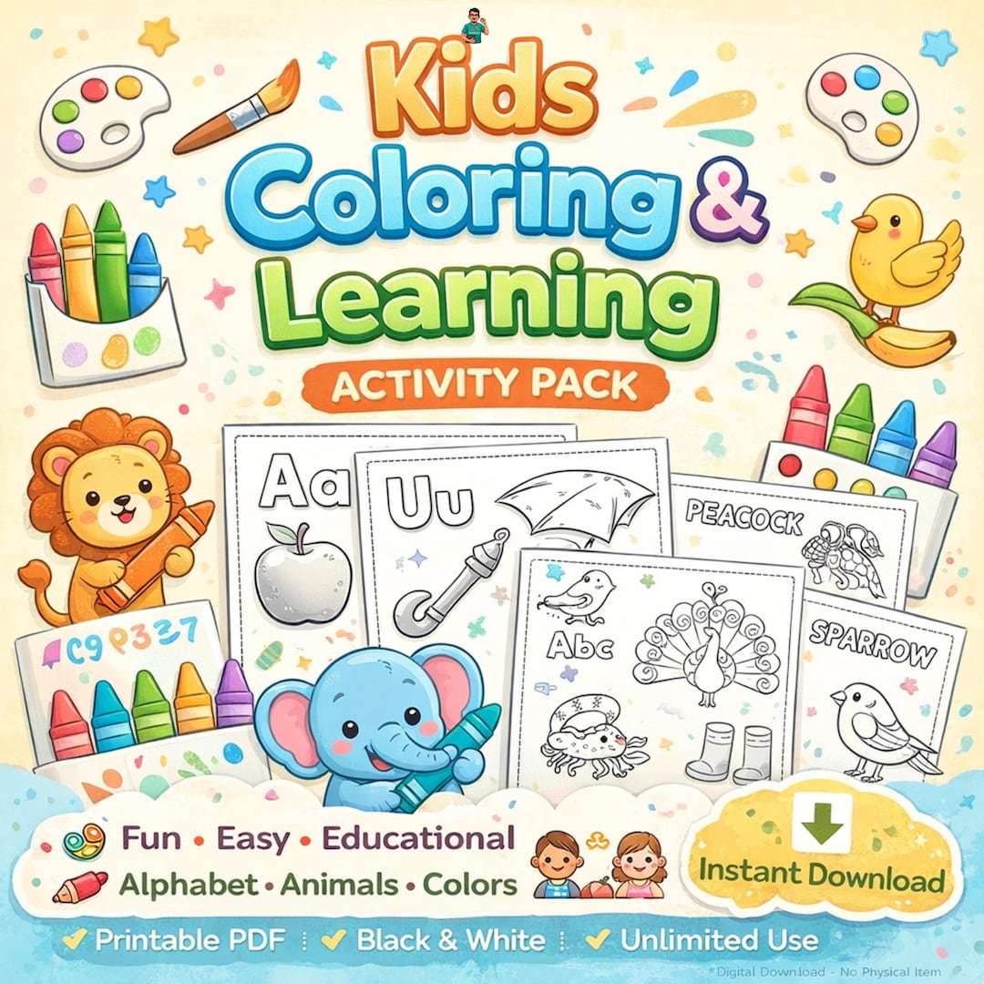 Kids Coloring and Learning Activity Pack Printable PDF | Alphabet ...