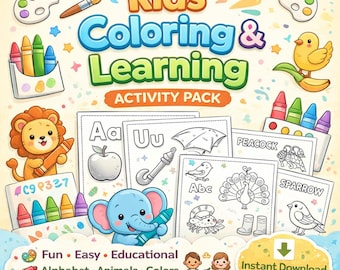 Paquete de actividades para colorear y aprender para niños (PDF imprimible) / Hojas para colorear del alfabeto / Preescolar, jardín de infantes y educación en casa
