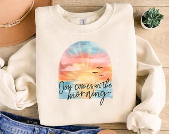 Amanecer con alegría PNG / Diseño de sublimación inspirador / Arte con cita de fe / Gráfico de aliento cristiano / Descarga digital