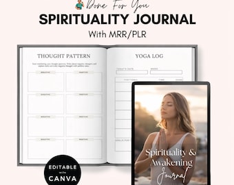 Diario de Despertar Espiritual PLR MRR / Planificador Espiritual de Atención Plena y Sanación / Descarga Digital Editable de Canva
