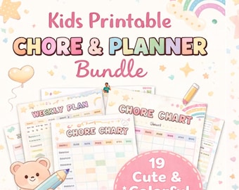Paquete de tabla y planificador de tareas para niños / Lista de verificación de rutina diaria imprimible / Tablas de recompensas para niños / Planificador semanal y mensual en PDF