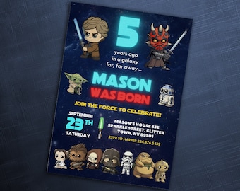 Printable Birthday Invitation, Star Invite, Wars Invitation, Darth ...