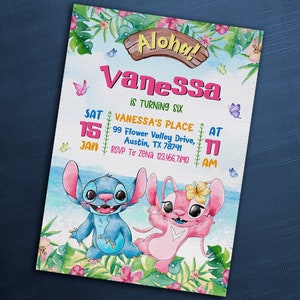 Printable Stitch Birthday Invitation Template, Editable Stitch Girls Birthday Invitation, Lilo Stitch Angel Birthday Invite