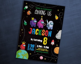Among us birthday party invitation template, among us birthday invitate, aliens invite, ufo invitation, printable editable evite