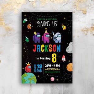 Modèle d'invitation à une fête d'anniversaire parmi nous, invitation d'anniversaire parmi nous, invitation d'extraterrestres, invitation ovni, invitation modifiable imprimable