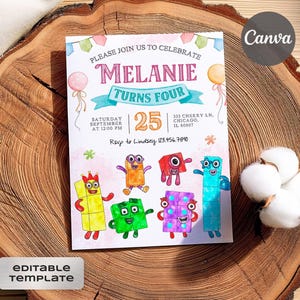 Numberblocks Birthday Invitation, Editable Printable Invitation, Numberblocks Birthday Party Invite, learn numbers first second party