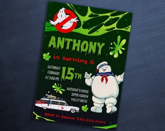 Ghostbusters birthday invitation, Printable editable invite, frozen empire party, ectomobile, boy birthday, digital template