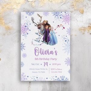 Afdrukbare verjaardagsuitnodiging, Frozen uitnodiging, bewerkbare winteruitnodiging, Prinses Elsa uitnodiging, Frozen Anna uitnodigingssjabloon, meisjesverjaardag