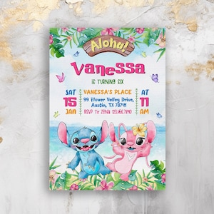 Printable Stitch Birthday Invitation Template, Editable Stitch Girls Birthday Invitation, Lilo Stitch Angel Birthday Invite