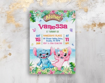 Printable Stitch Birthday Invitation Template, Editable Stitch Girls Birthday Invitation, Lilo Stitch Angel Birthday Invite