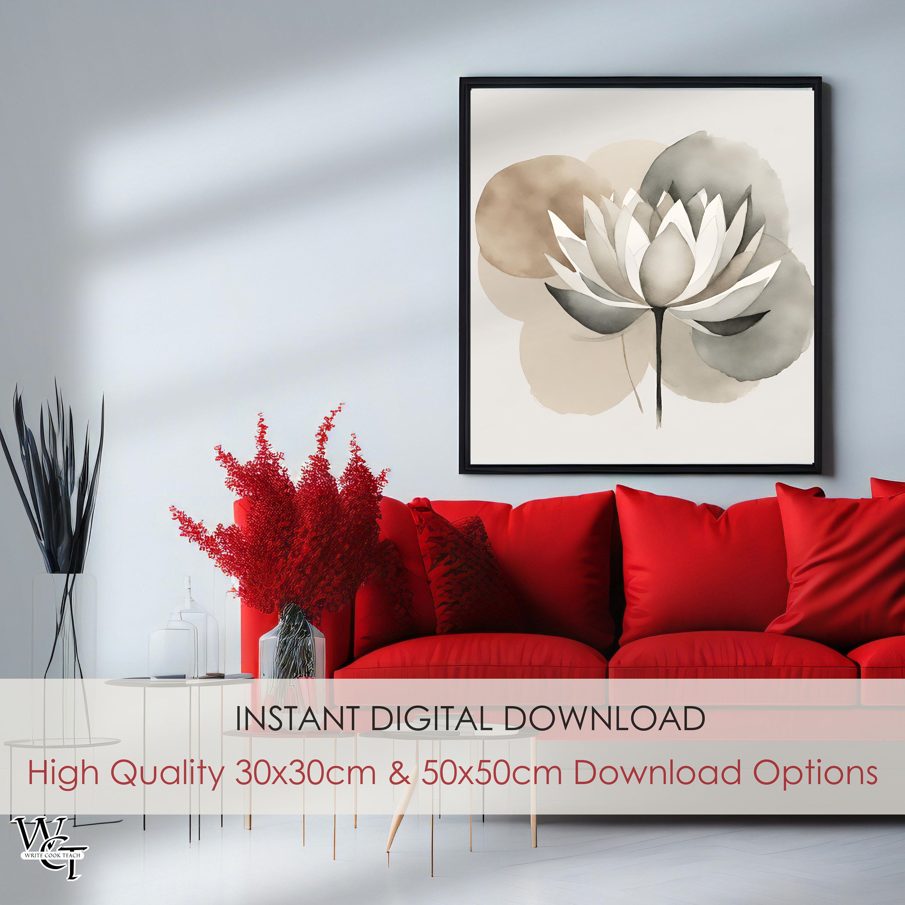Zen Lotus Flower Abstract Watercolor PRINTABLE Wall Art, Yoga Decor ...