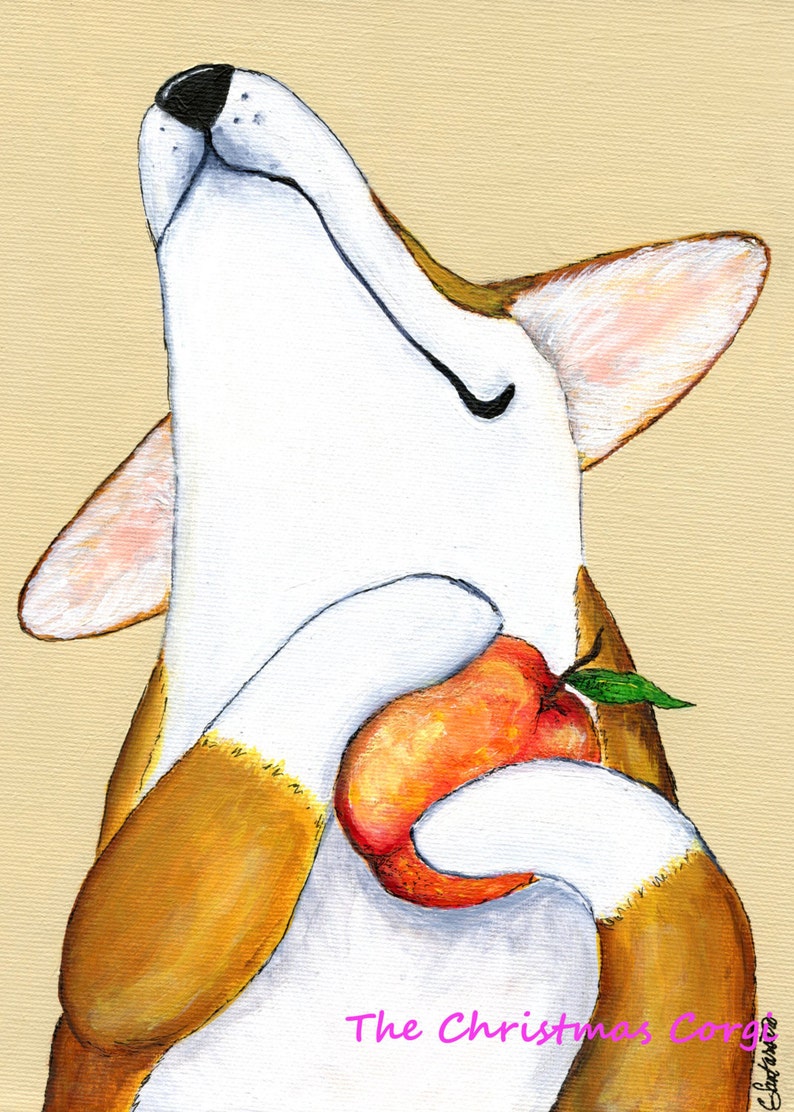 Pembroke Welsh Corgi Signed Art Print, Peach Bliss image 1