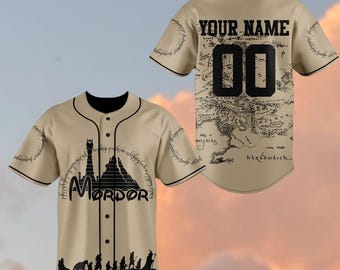 Personalisiertes Mittelerde Baseball Jersey, Mittelerde Karte Jersey Shirt, magisches Film T-Shirt, Fantasy Kostüm Top, Geschenk für Fan