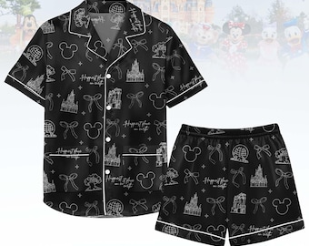 Disney World Short Satin Pajamas, Magic Kingdom Pajamas For Women, Disney Trip Pajamas For Her, Mickey Fan Outfit