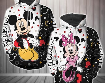 Bluza z kapturem dla pary Myszki Miki i Minnie, spersonalizowana bluza z kapturem Myszki Miki, bluza z kapturem Myszki Minnie, pasująca bluza z kapturem Disney, prezent na Walentynki