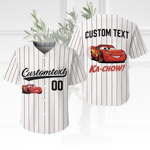 Gepersonaliseerde Lightning McQueen-teamhonkbaljersey, Disney Cars bijpassende jerseyshirt, Disney Jersey, outfit voor familievakantie, Cars