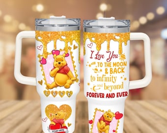 Winnie The Pooh 40oz Tumbler, I Lvoe You To The Moon And Back Tumbler Cup, Disney Pooh Bear Tumbler, Pooh Lover Gift, Valentine Gift