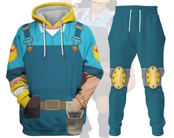 Blue Engineer Team Fortress 2 Costume Hoodie Jogger, Comic Characters Cosplay Shirt, Dell Conagher Tf2 Sweatshirts, Video Game Fan Gift