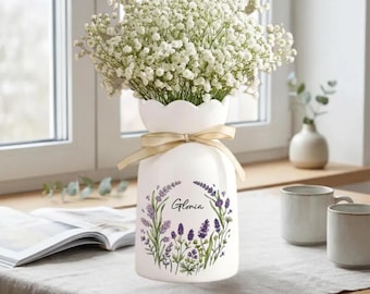 Vaso di fiori personalizzato con nome e fiori, vaso decorativo in ceramica, regalo per la festa della mamma, decorazione personalizzata per la casa, regalo per la mamma