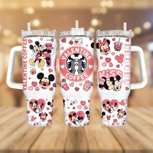 Mickey And Minnie Tumbler, Valentine Coffee Tumbler 40oz, Tumbler For Couple, Mickey Lover Tumbler, Cartoon Stainless Steel Tumbler
