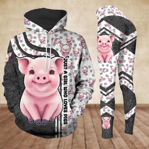 Sudadera con capucha de cerdo, leggings para amantes de los animales, camiseta "Just A Girl Who Loves", leggings de entrenamiento de granjero, artículos para vacaciones familiares, regalo divertido