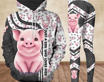 Sudadera con capucha de cerdo, leggings para amantes de los animales, camiseta "Just A Girl Who Loves", leggings de entrenamiento de granjero, artículos para vacaciones familiares, regalo divertido