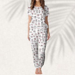 Coffee Lover Pajama Set, Cute Coffee And Donut Women Pajamas, Morning Loungewear, Funny I Love Coffee Tshirt And Pant, Gift For Her
