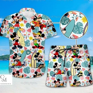 Shirt en short Mickey Mouse Button, Disney zwemshort, Disney Mouse button-up shirt, Hawaii-shirt, Summer Vibe shirt met korte mouw