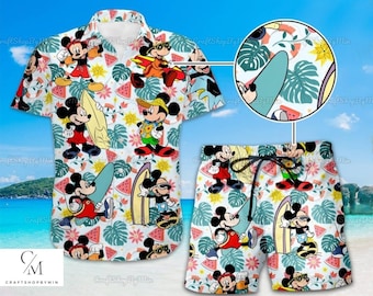 Mickey Mouse Button Shirt And Shorts, Disney Swim Shorts, Disney Mouse Button Up Shirt, Hawaii Shirt, Summer Vibe Short Sleeve Shirt
