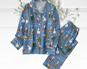 Just A Jolly Goose Pajamas Set, Silly Goose Pajamas For Women, Funny Goose Christmas Pajamas, Funny Animal Lover Pajamas Family