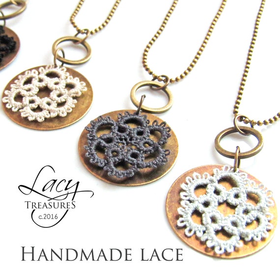 Modern Necklace Lace Pendant Bronze Jewelry Layer Necklace Etsy