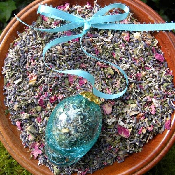 Spring Blossoms - Crackle Glass Ostara/Spring Equinox Egg Charm - Aqua - Only 1 Available