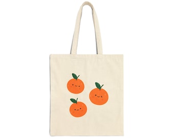 Cute Orange Cotton Canvas Tote Bag, Grocery Bag, Book Bag