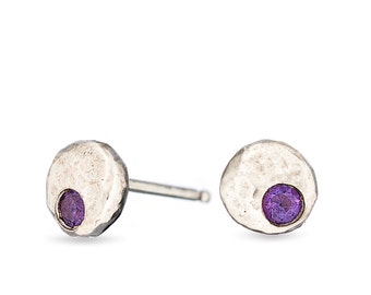 Dainty amethyst pebble studs