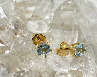 Gold Vermeil Dainty Stone Studs - garnet, amethyst or blue topaz