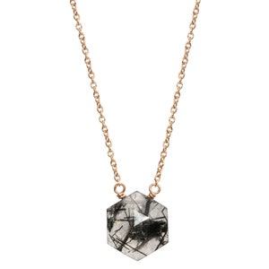 Tourmalinated quartz hexagon necklace choose sterling silver or 14k gold filled image 1