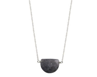 Black Sunstone Half Moon Necklace - choose sterling silver or 14k gold filled