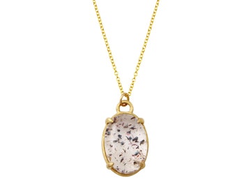 14K gold lepidocrocite in quartz necklace - disco quartz, confetti quartz