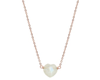 Rainbow moonstone tiny heart necklace - Tiny hearts collection