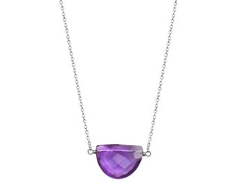 Amethyst half moon necklace - choose sterling silver or gold filled