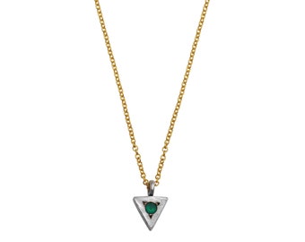 Winzige dreieckige Halskette - Sterling Silber Anhänger - vergoldete Kette - Stein nach Wahl