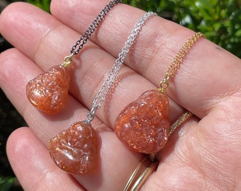 Happy Buddha sunstone crystal necklace - gold filled or sterling silver