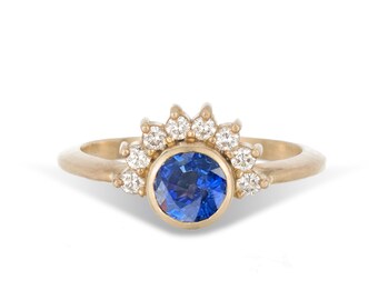 Empress 14k gold, blue sapphire and diamond ring