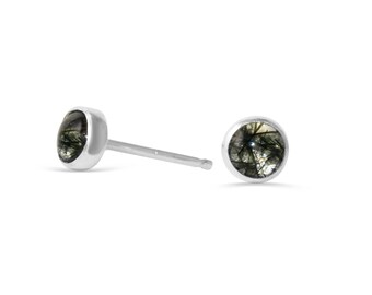 Tourmalinated Quartz Stud Earrings - sterling silver | Stone Love Collection