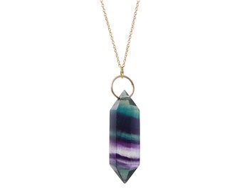 Fluorite double terminated point crystal necklace
