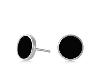 Black onyx silver 8mm stone stud earrings