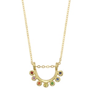 14K gold and rainbow sapphire dainty sunrise necklace