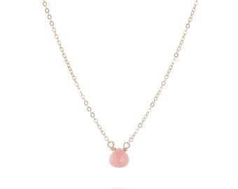 14K gold pink opal drop dainty necklace