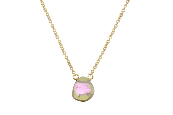 dainty tourmaline necklace little stone necklace 14K gold tourmaline necklace watermelon tourmaline necklace