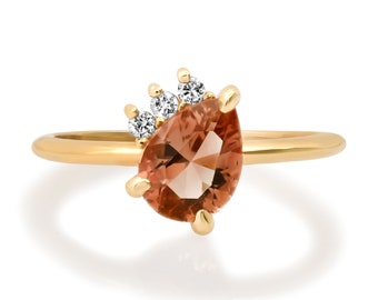 Oregon Sunstone and Diamond Ring - 14k gold | Size 6 | Aislinn Collection